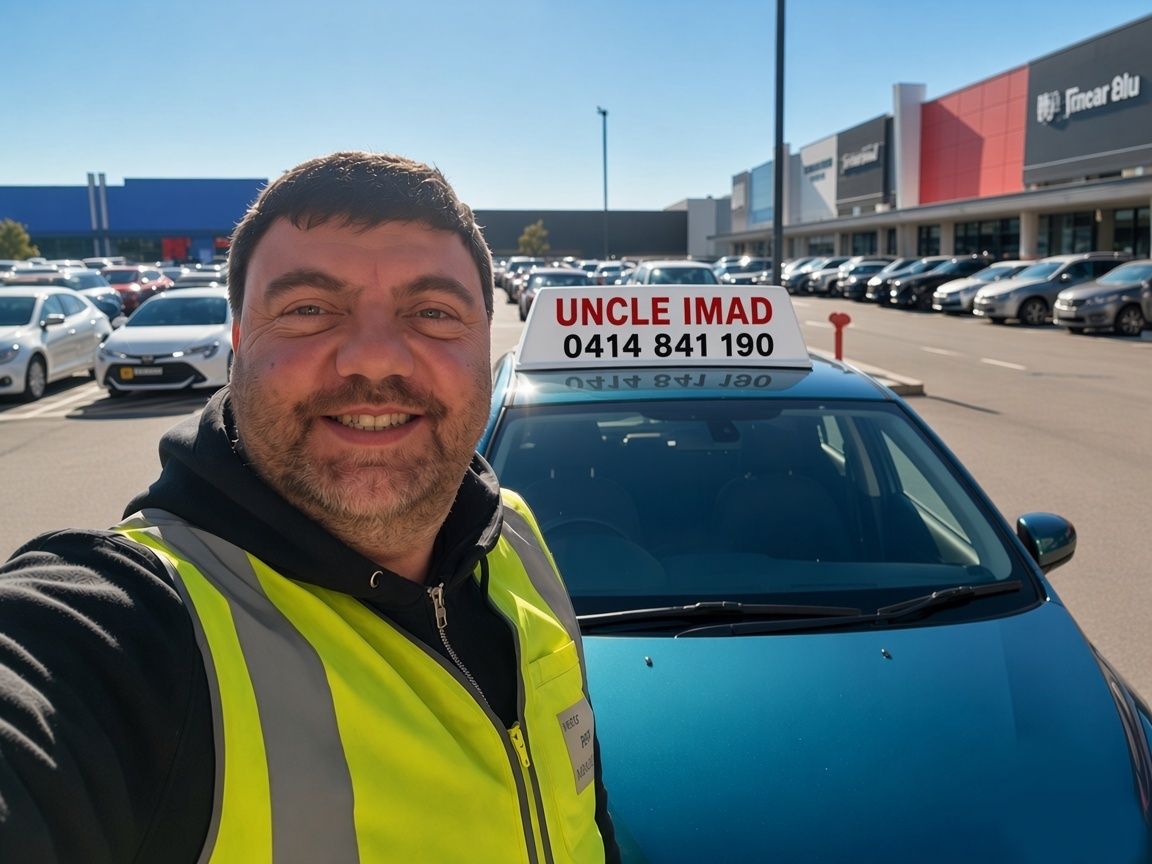 Uncle Imad next to his driving school car